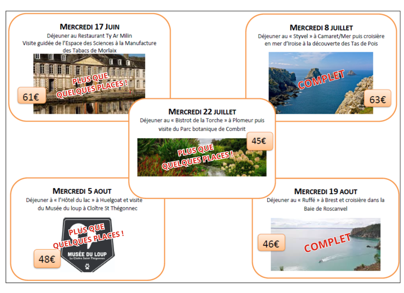 QUELQUES PLACES RESTANTES AUX VACANCES À LA JOURNÉE !