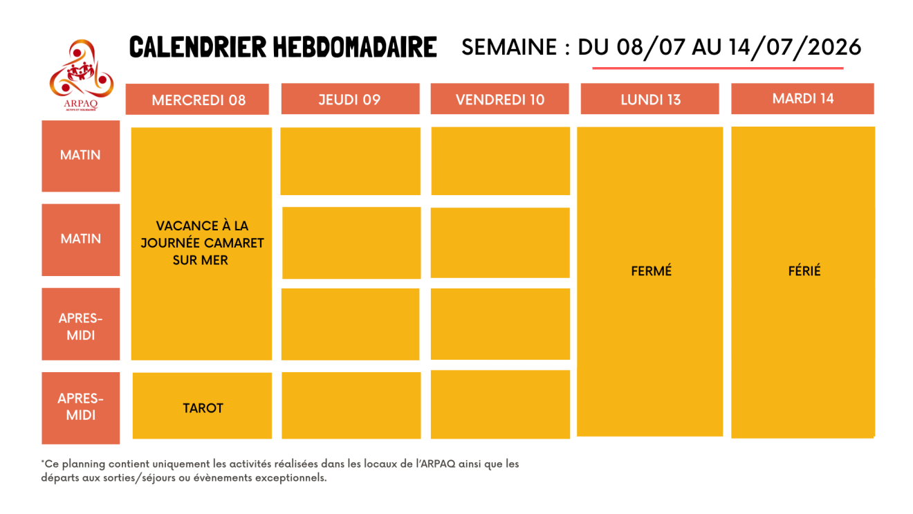 CALENDRIER HEBDOMADAIRE