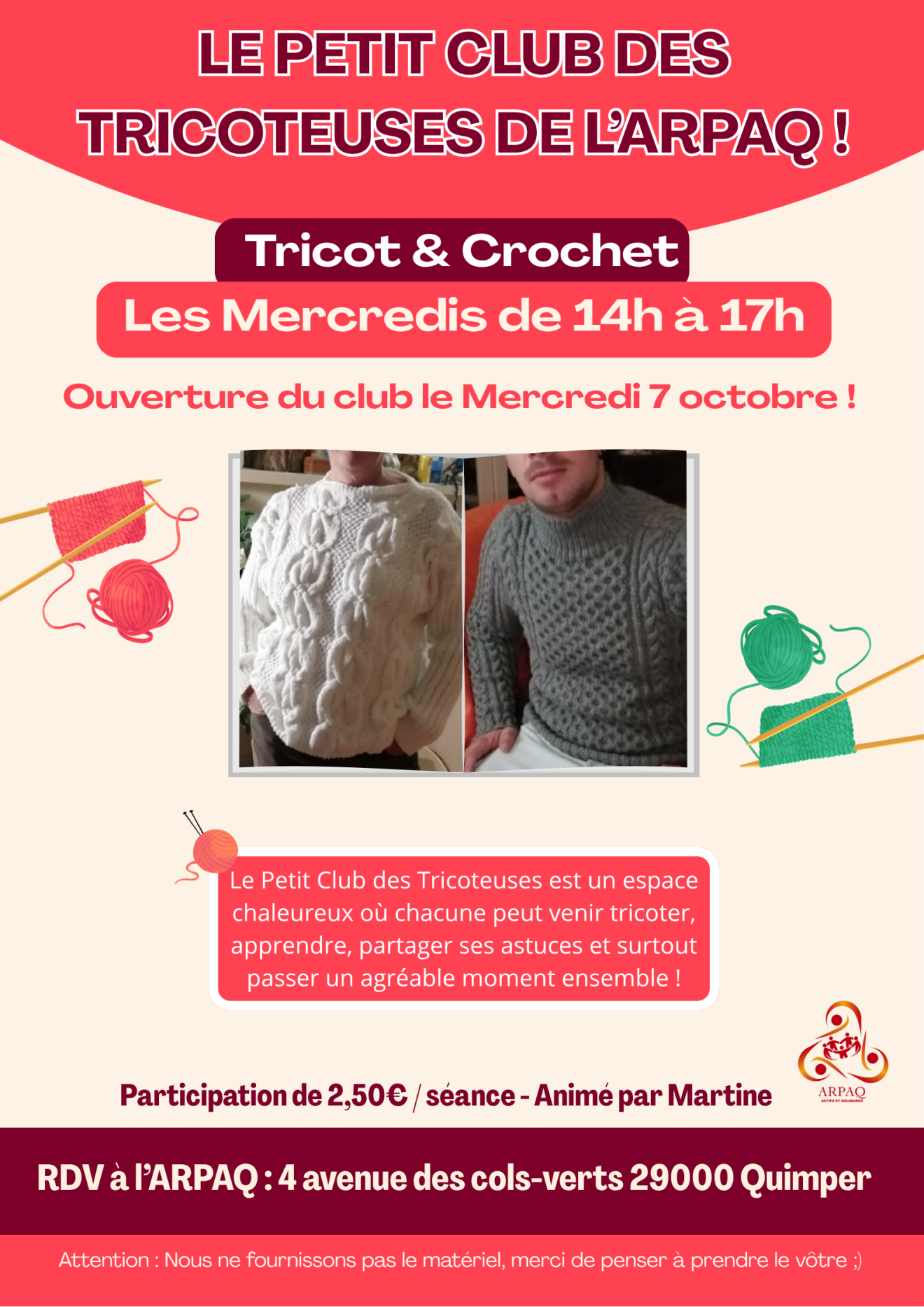 OUVERTURE DU PETIT CLUB DES TRICOTEUSES DE L'ARPAQ !