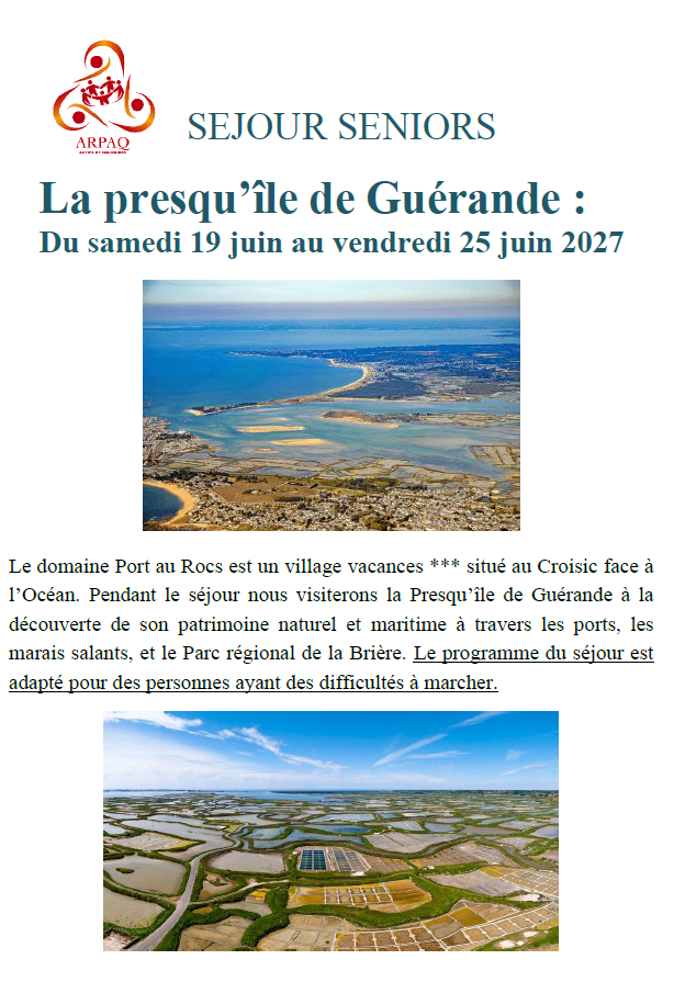 SÉJOUR SENIOR PRESQU'ILE DE GUÉRANDE : 2 PLACES DISPONIBLES !